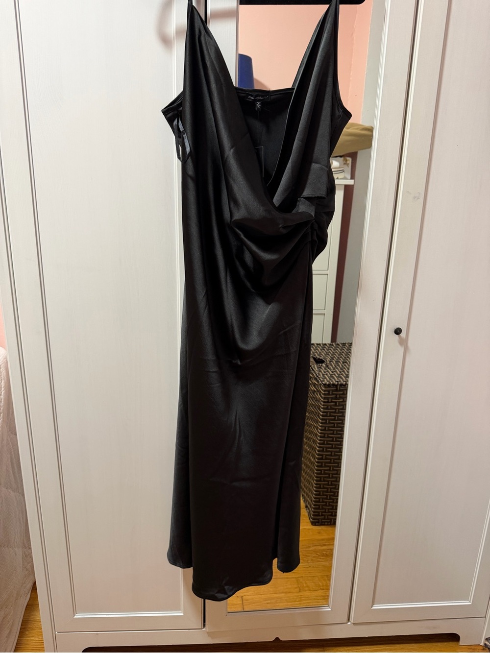 NWT Ever After Black Satin Cowl Neck Midi Dress XL